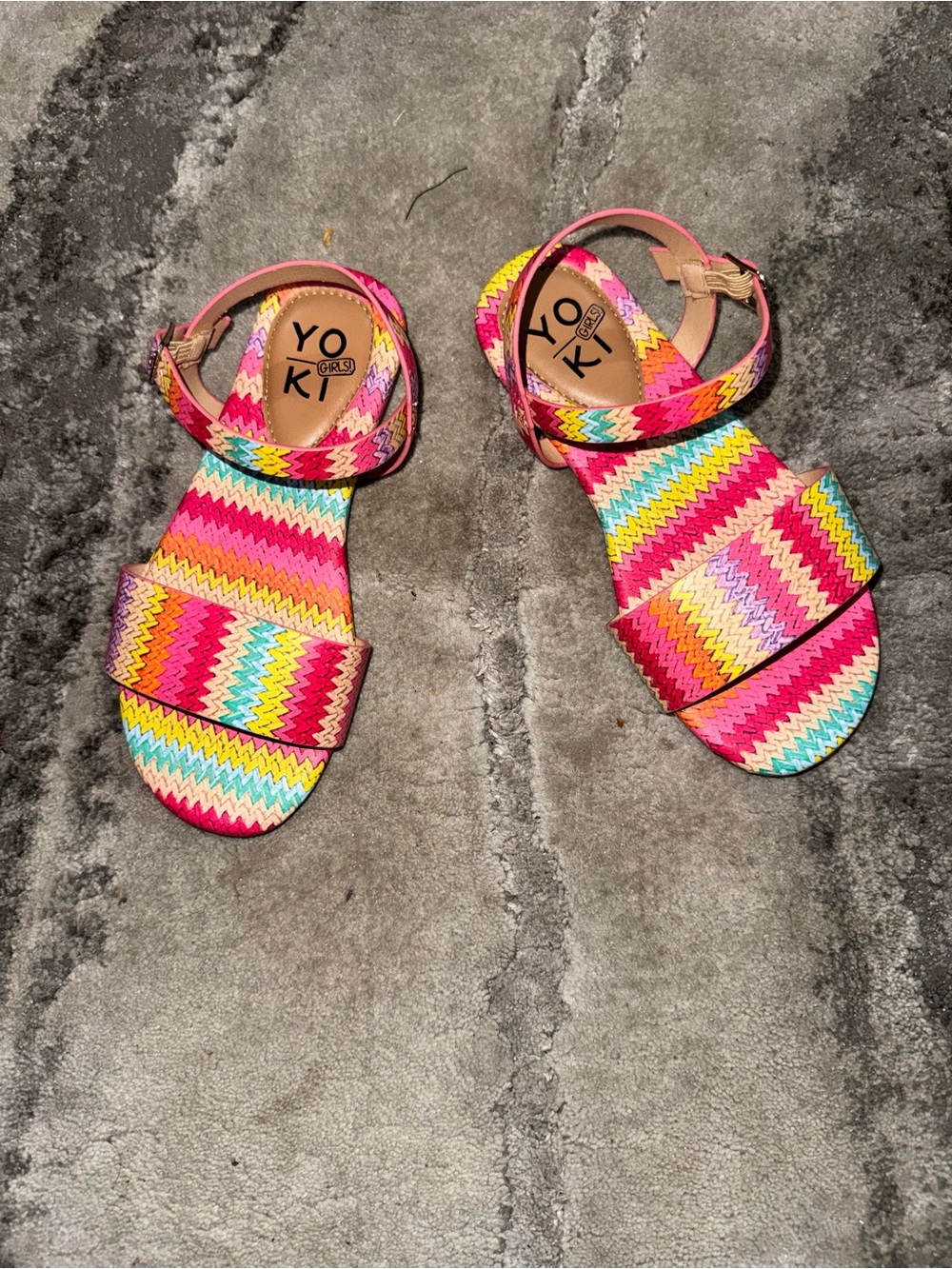 Yoki Girls Multicolor Zigzag Sandals - Pink, Yellow, Blue
